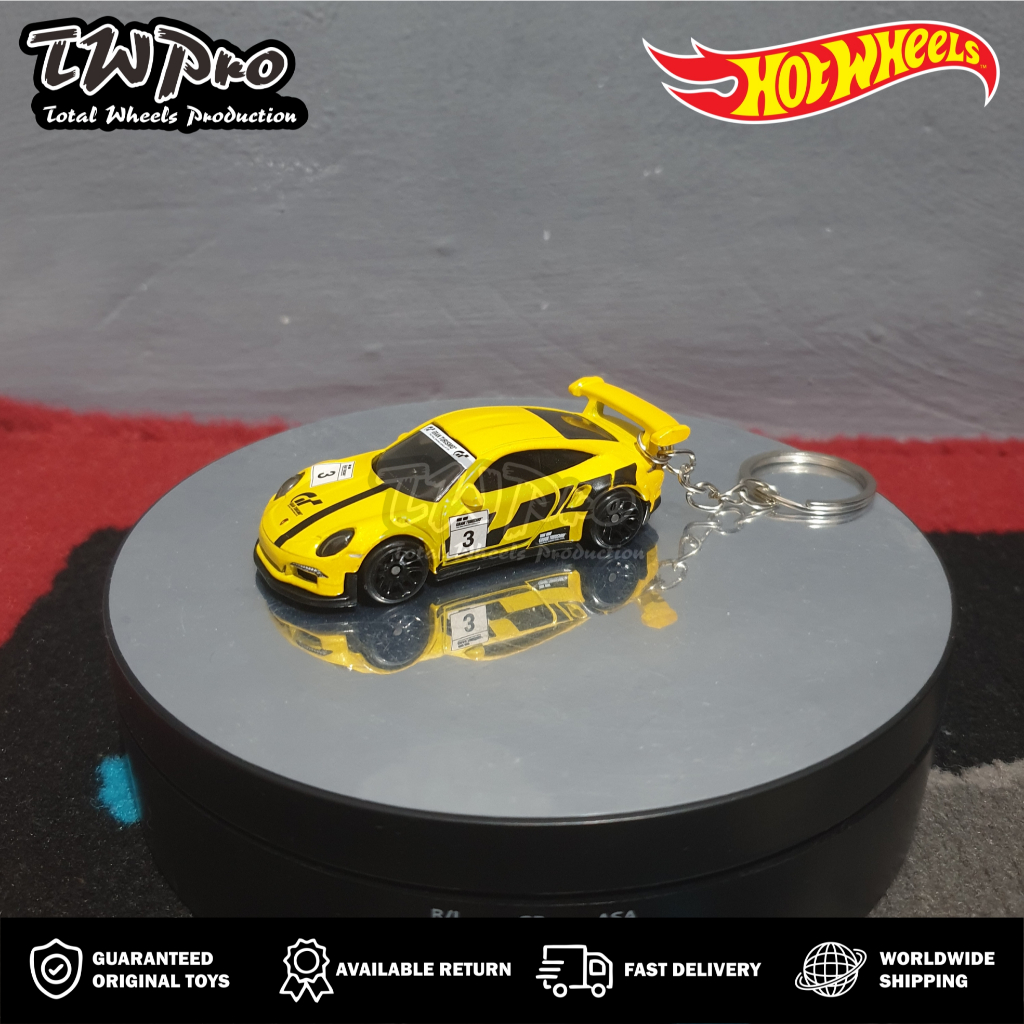 GANTUNGAN KUNCI HOT WHEELS GRAN TURISMO - PORSCHE 911 GT3 RS - YELLOW - KUNING - KEYRING - KEYCHAIN 