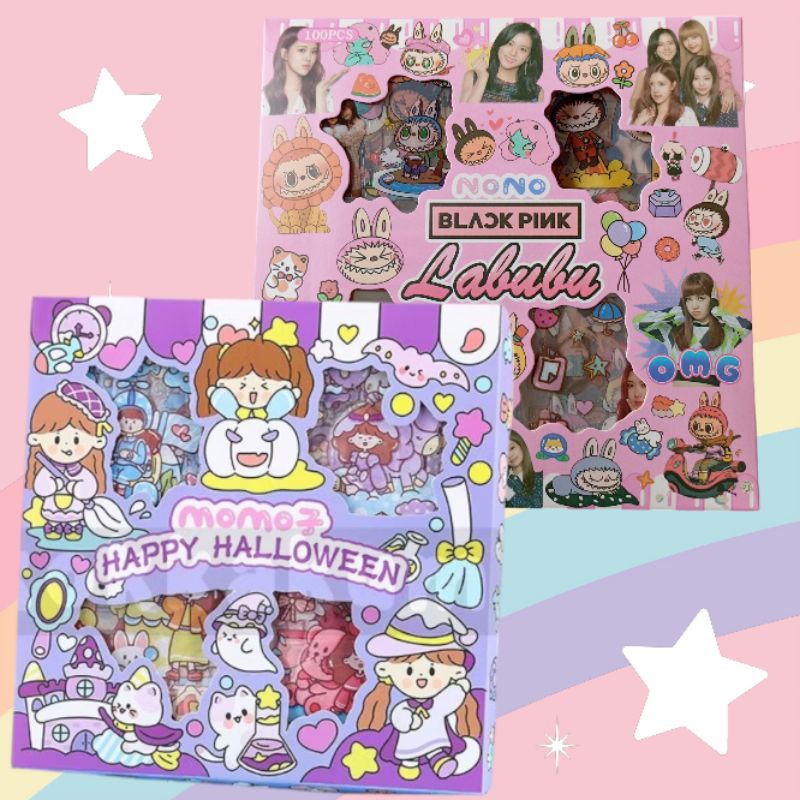 

stiker MOMO 1 pack isi 100 set box stiker lucu KOREA