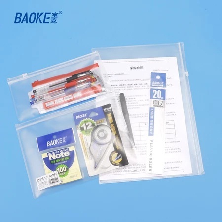 

BAOKE Clear Slider Zipper File Bag PVC Tas Dokumen A4/A5/B6