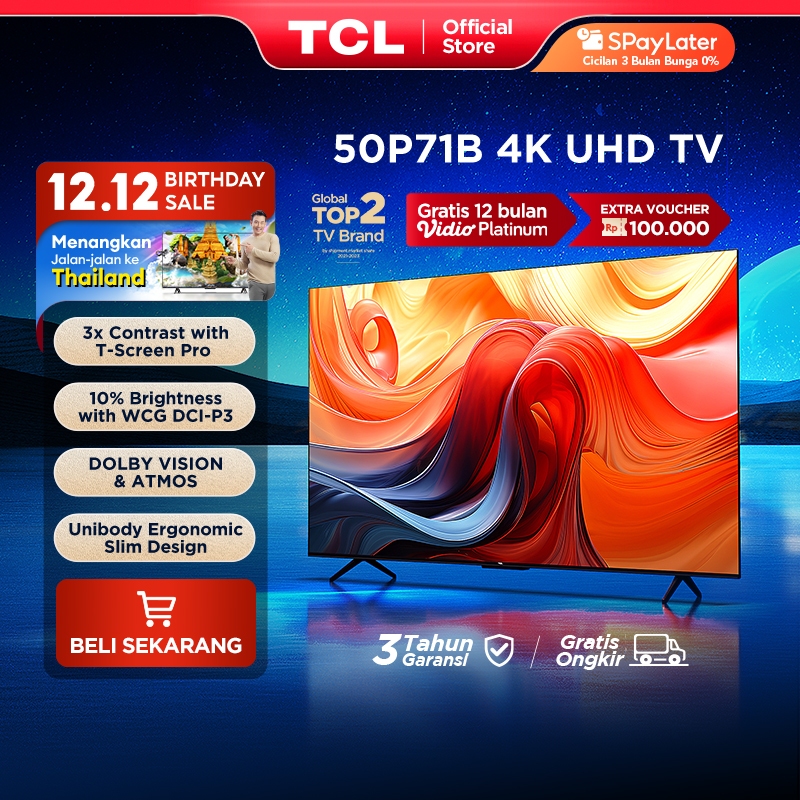 [4K Hands Free Google TV] TCL 50 Inch P71B - Smart UHD - T-Screen - HDR 10+ - Dolby Atmos/Vision - U