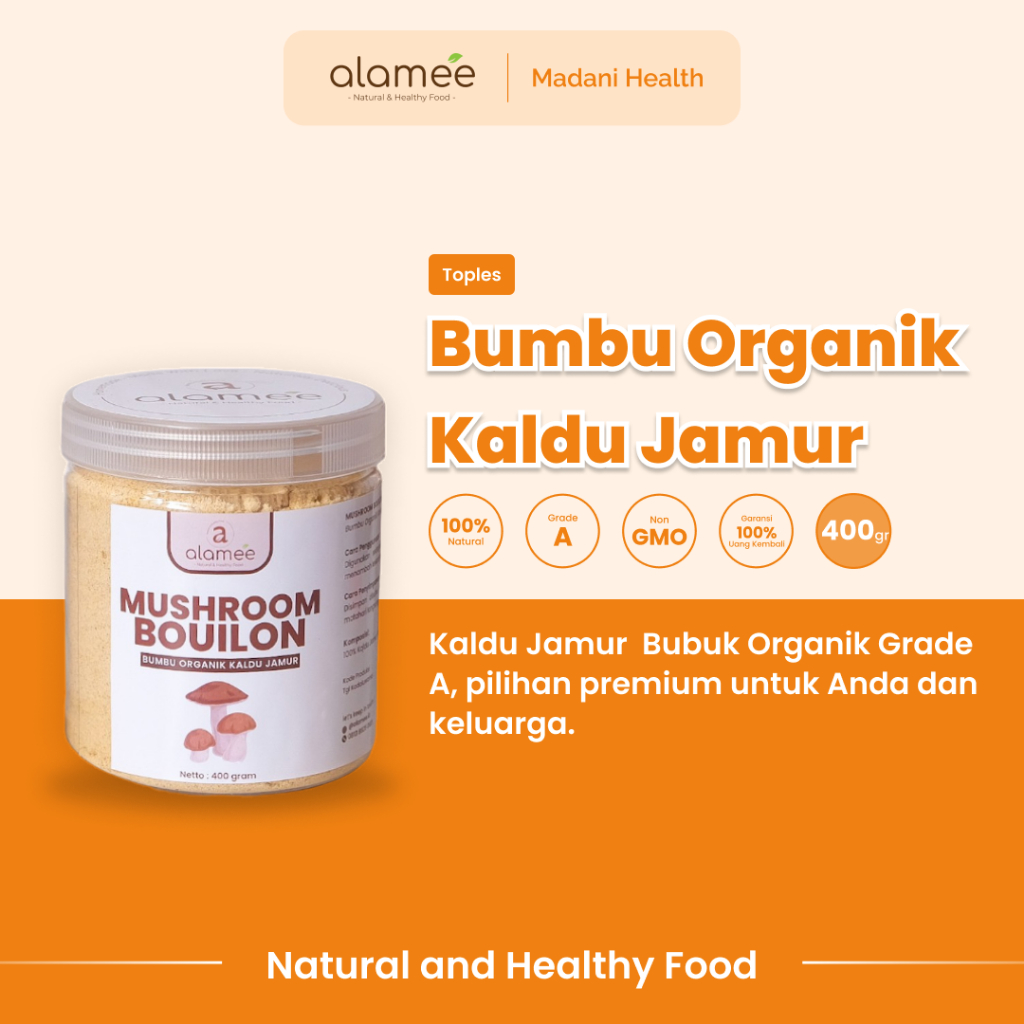 

ALAMEE Kaldu Jamur NON MSG Bubuk Mushroom Powder Bumbu Dapur Organik Toples Seasoning 400gr