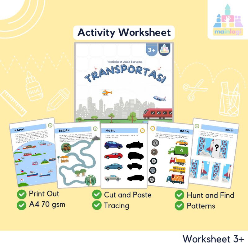 Worksheet Lembar Aktivitas Anak Usia 3 Tahun Tema Transportasi