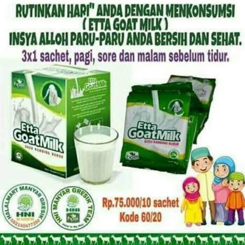 

SUSU EGM HNI/SUSU BUBUK/MINUMAN SEHAT/SUSUETTAGOATMILK/SUSUKAMBING