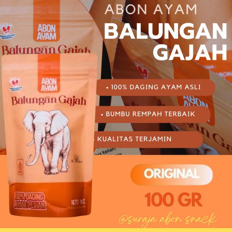 

ABON AYAM ASIL CAP BALUNGAN GAJAH KEMASAN 100 GR