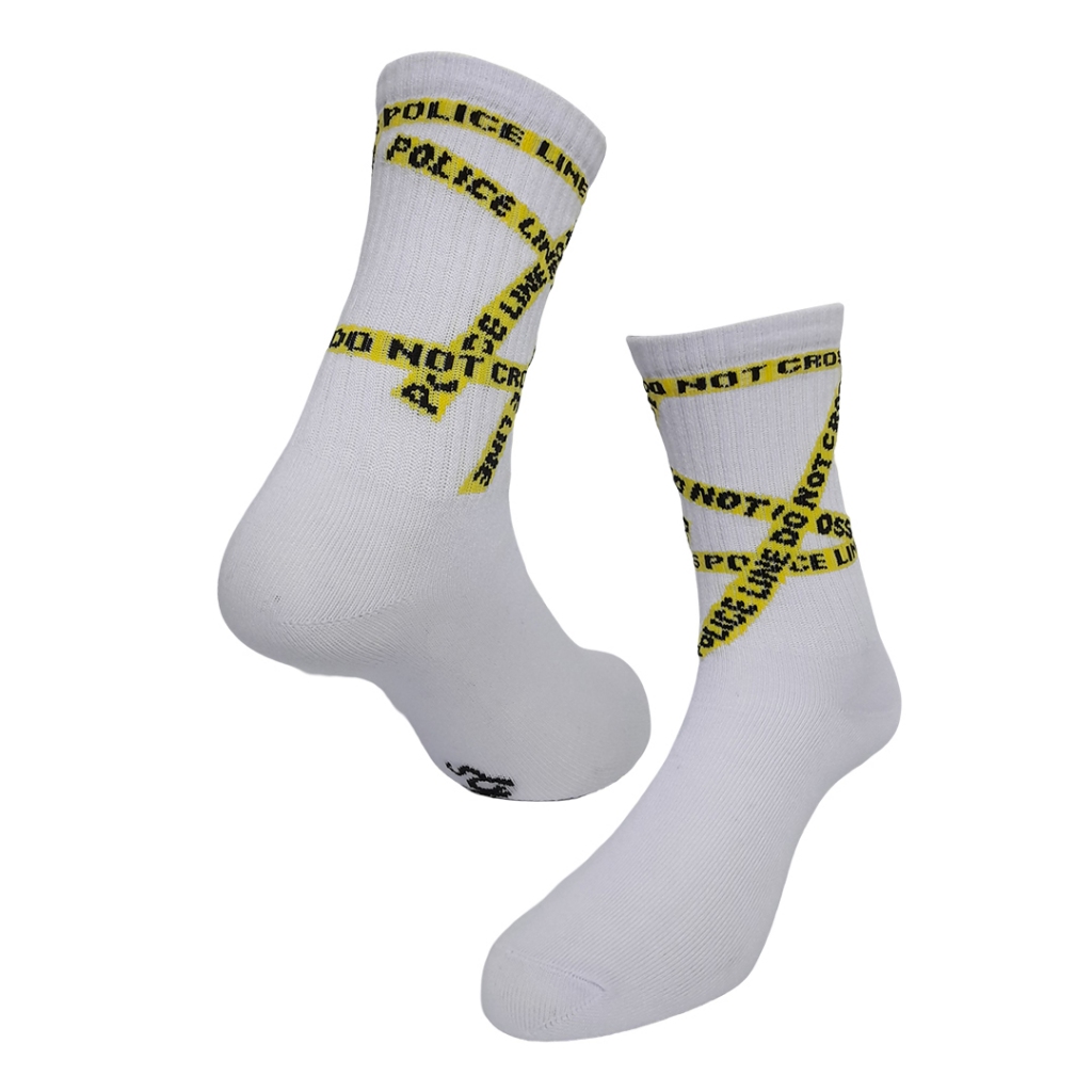 SOKIO Kaos Kaki Oldschool | Kaus Kaki  Kerja Motif Police Line | Kaos Kaki Pria Casual