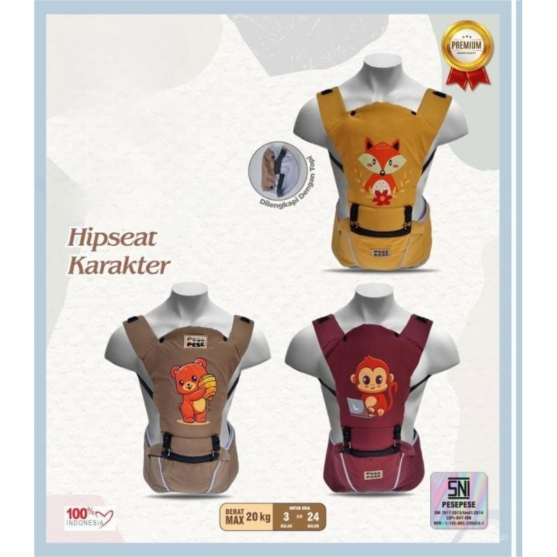 Hipseat Karakter Gendongan Bayi, Gendongan Duduk Bayi, Gendongan Depan Bayi