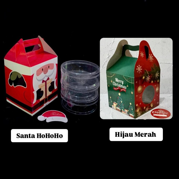 

(10pcs) Gable Box Natal Muat 3 Toples 250gr Dus Tenteng Parcel Motif Santa Xmas 13x13x14cm