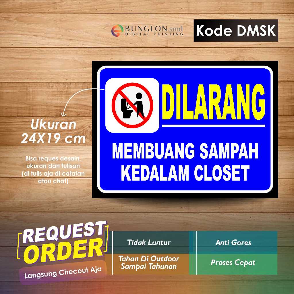 

STIKER DILARANG MEMBUANG SAMPAH KEDALAM KLOSET + LAMINASI KODE DMSK BIRU CERAH