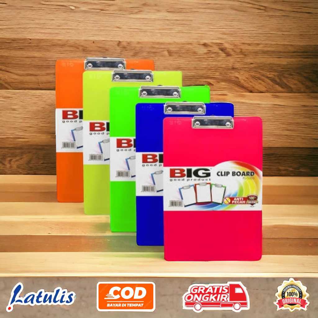 

BIG Clipboard Papan Jalan Papan Ujian Warna Fluorescent Ukuran F4 Folio PU-5003 (Lusin)