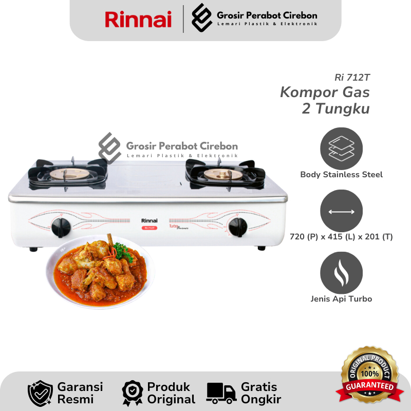 RINNAI KOMPOR GAS 2 TUNGKU RI-712T / RI 712 T KOMPOR GAS 2 TUNGKU RINNAI