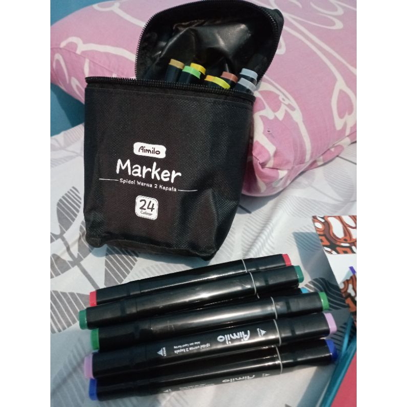 

[READY] MARKER AIMILO DOUBLE TIP MARKER 16 WARNA (baca deskripsi)