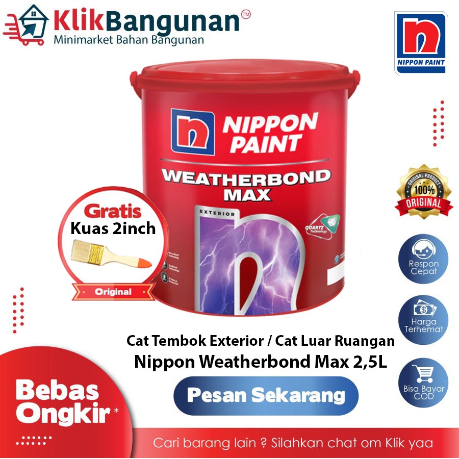 NIPPON PAINT WEATHERBOND MAX 2,5L / CAT DINDING EKSTERIOR / CAT DINDING EXTERIOR / CAT DINDING LUAR 