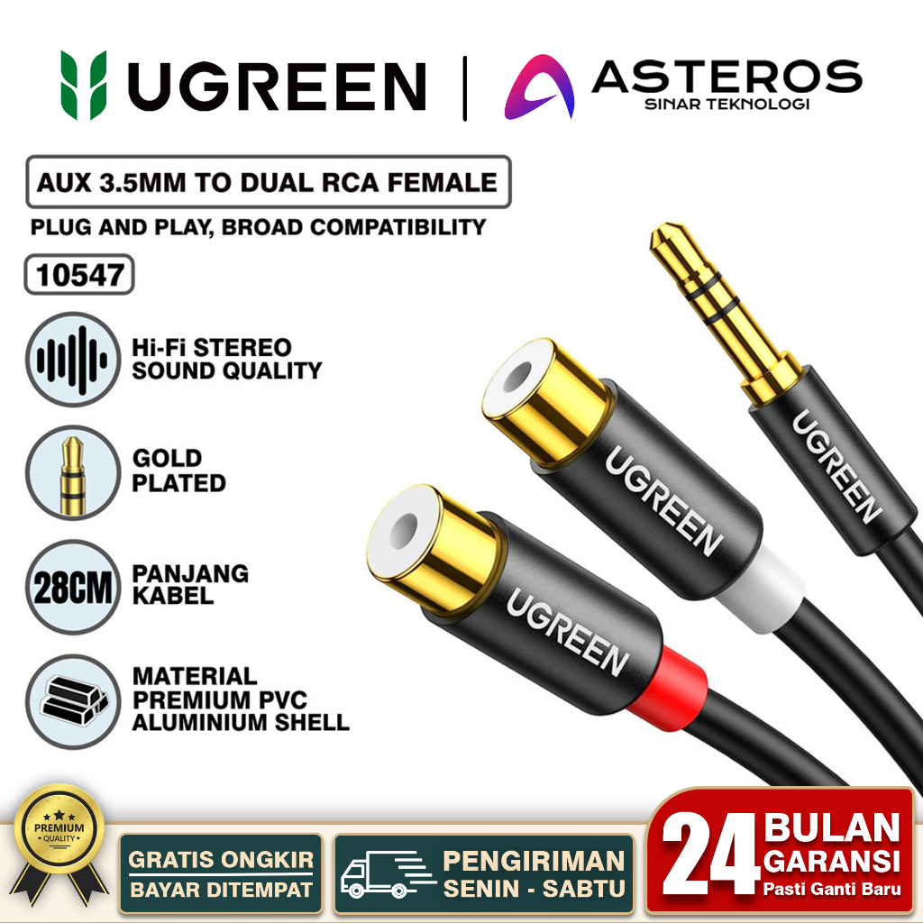 UGREEN Kabel Audio Stereo Jack 3.5mm To 2RCA Female For TV DVD Speaker