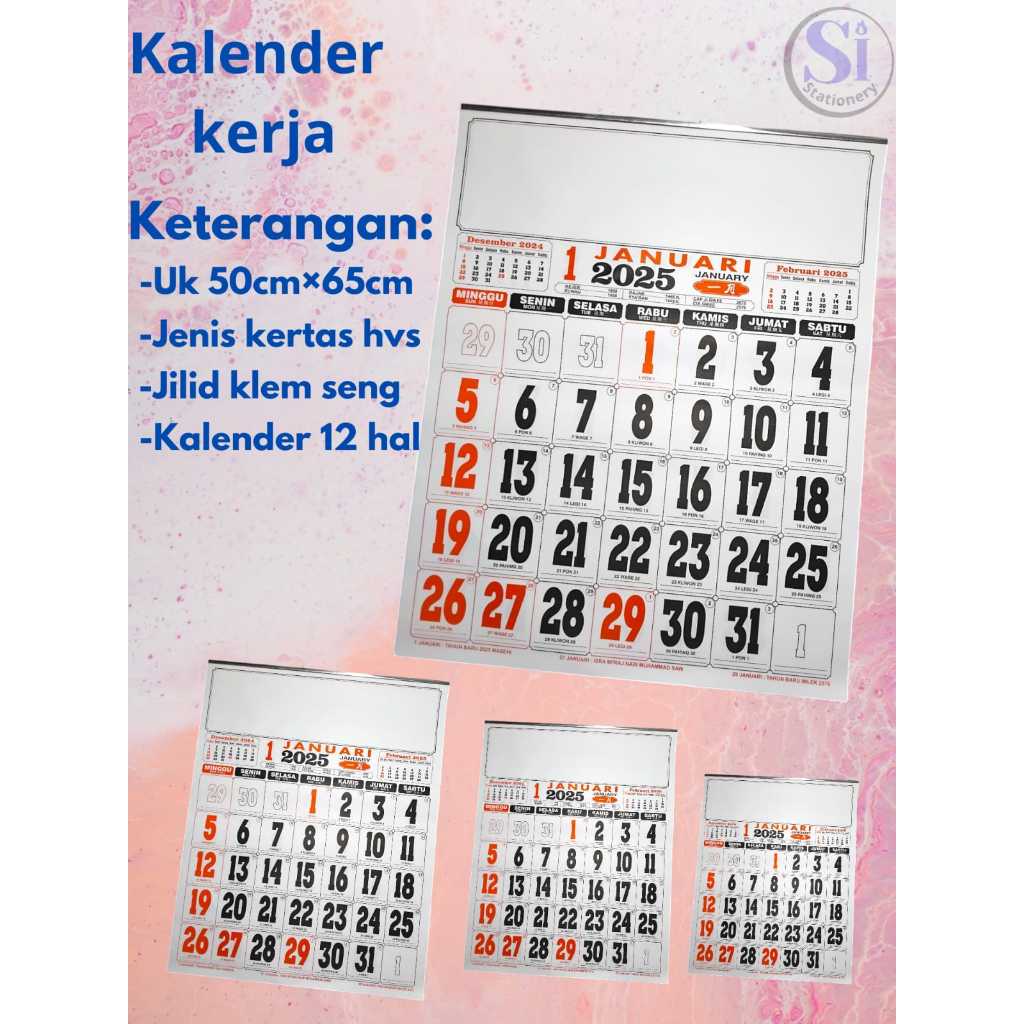 

Kalender/Kalendar/Tanggalan Kecil & Jumbo Polos HVS Lengkap 2025