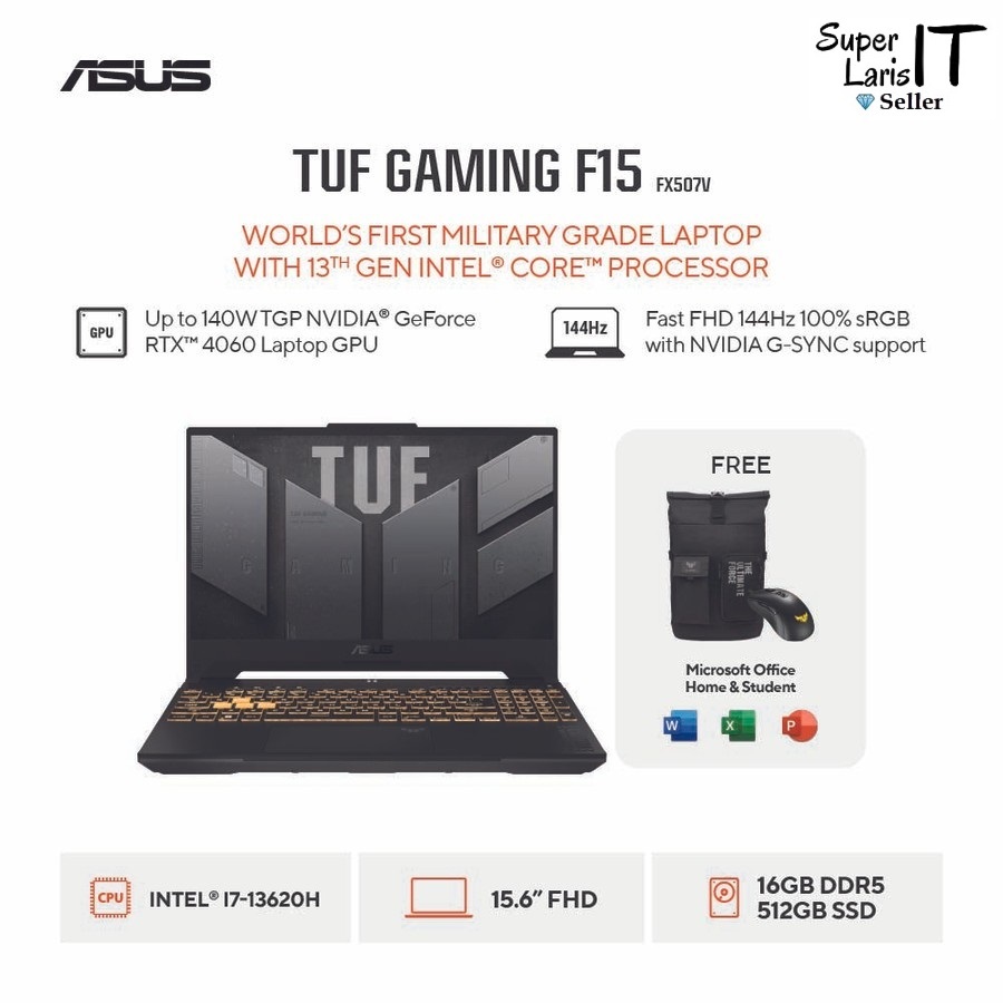 Laptop ASUS TUF Gaming F15 FX507VU-I745K6M-OM Intel Core i7-13620H ram 16GB ssd 512GB RTX 4050 15.6"
