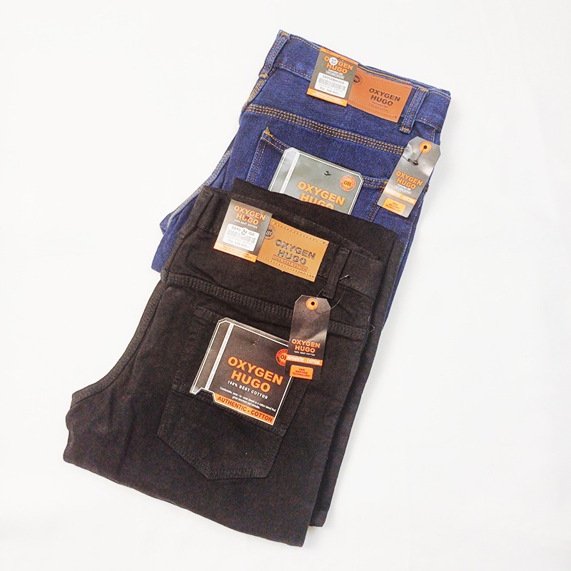 Celana Jeans Oxygen Hugo Panjang Standar Pria Bahan 100% Midweight Denim Straight Fit