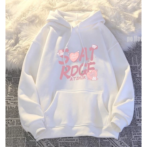 Sweater Hoodie Wanita Pink cute letters Oversize Premium Pria & Wanita
