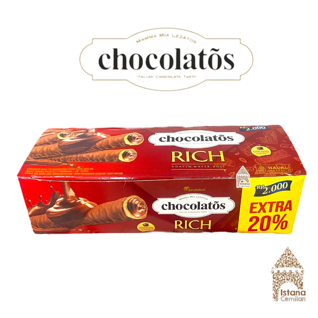 

Chocolatos Rich Coated Wafer Roll Wafer Cokelat Full Isi Coklat isi 12 Pcs
