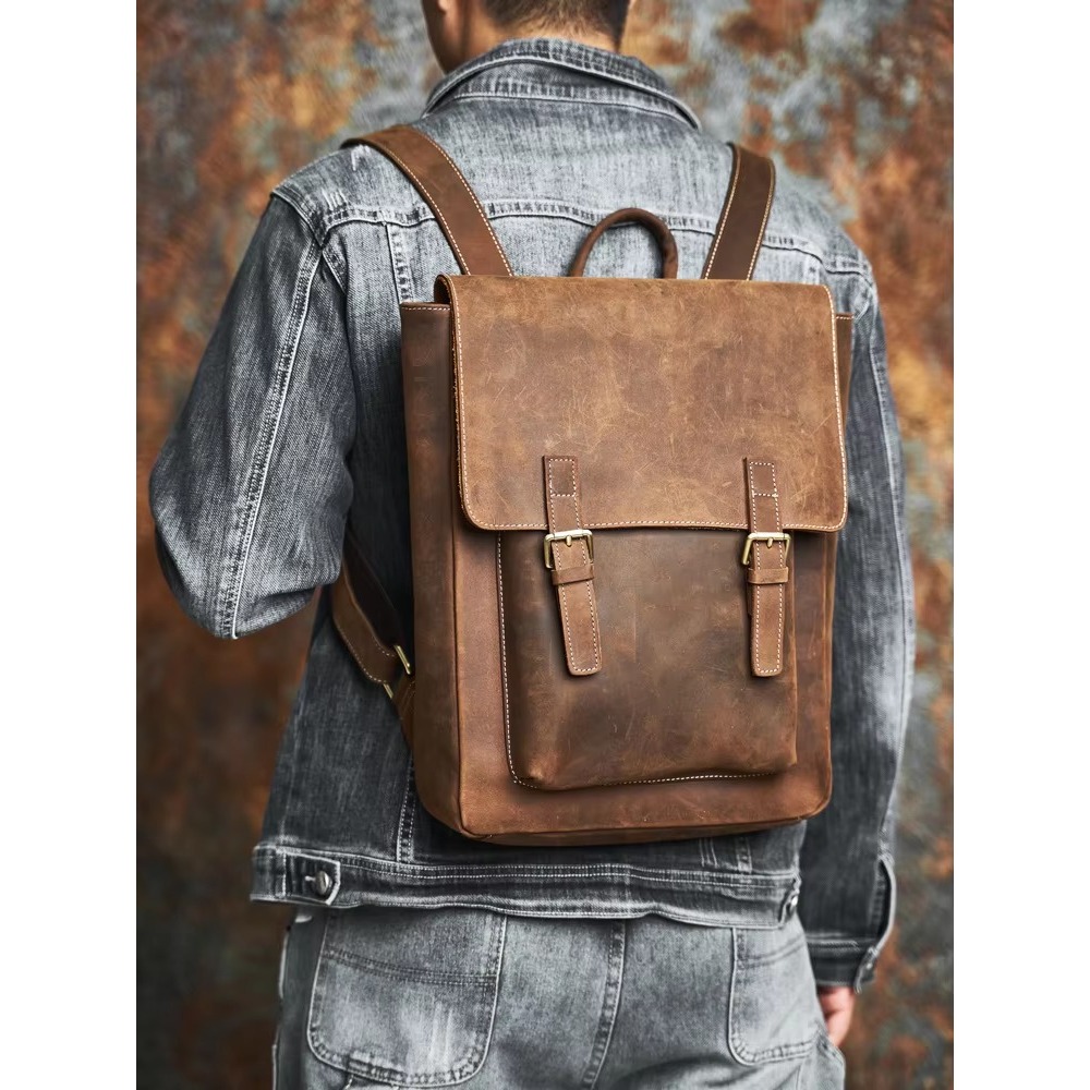 Tas Rasel Laptop Kulit Asli - Tas Ransel Retro Kulit Asli Crazy Horse