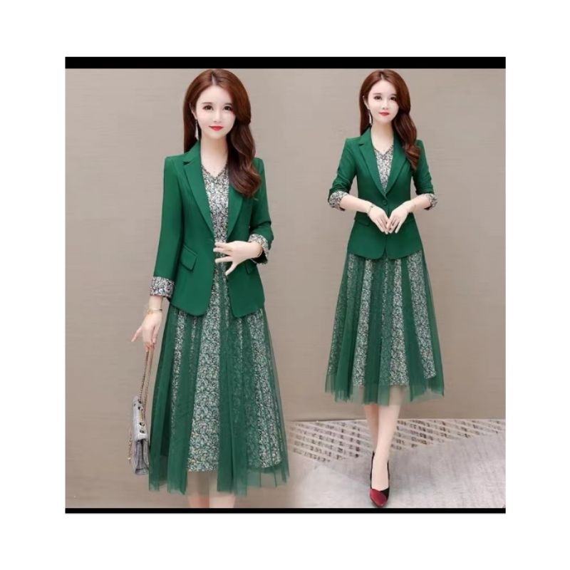 Set Dress Blazer Premium Import Hijau Emerald Almaia (FCTI1391)