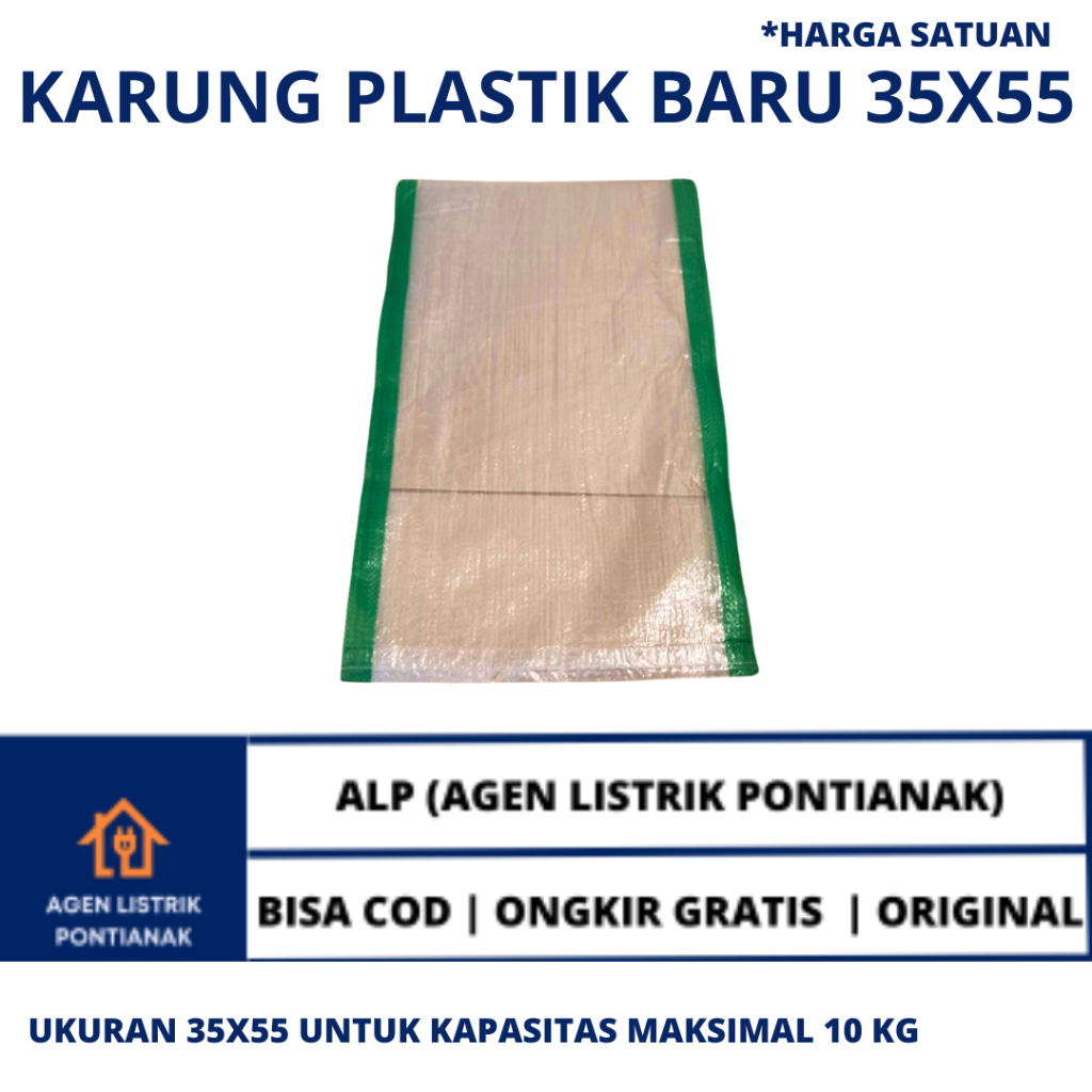 KARUNG PLASTIK BARU UKURAN 35X55 HIJAU / KARUNG PACKING TEBAL / KARUNG BERAS 10 KG