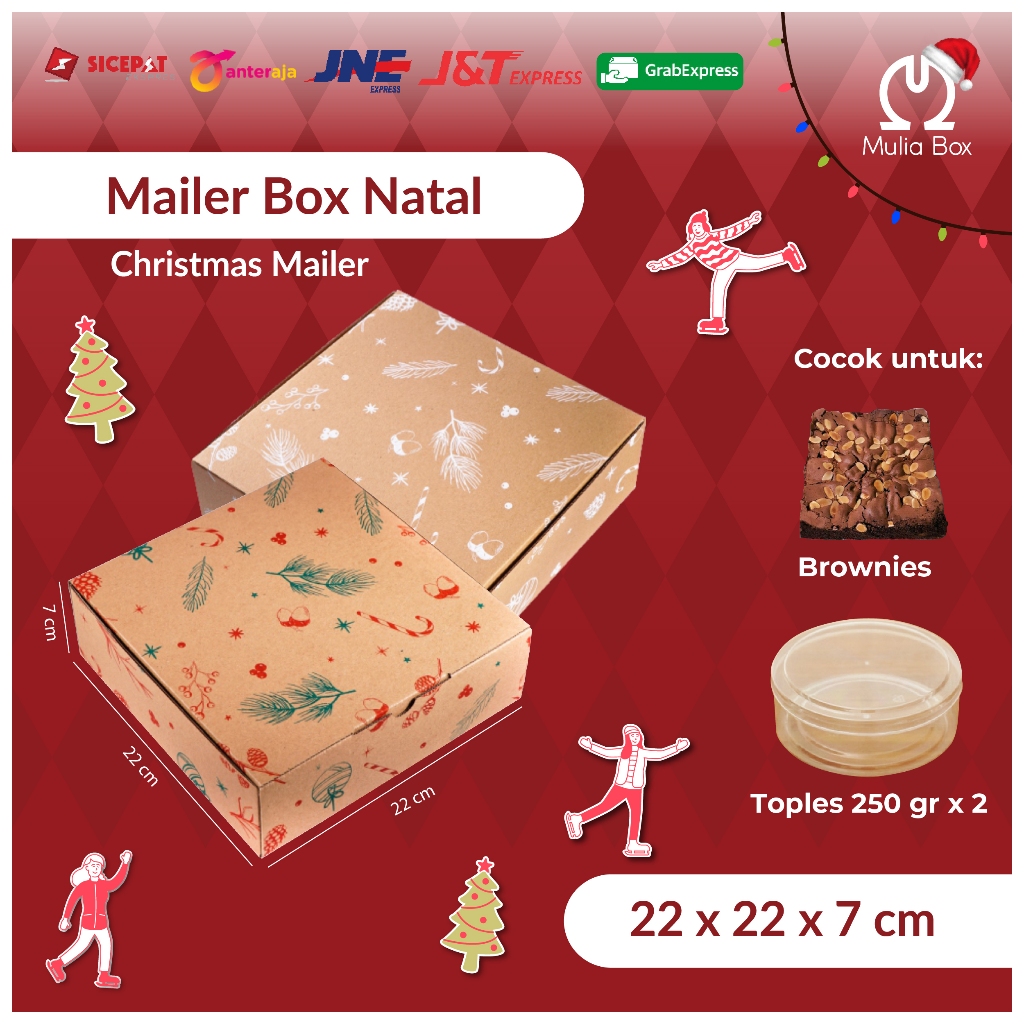 

Dus Natal Christmas Box Mailer 22 x 22 x 7 cm ( BUNDLE 5 PCS ) / Corrugated Box Packaging Die Cut Mailer Hampers Natal