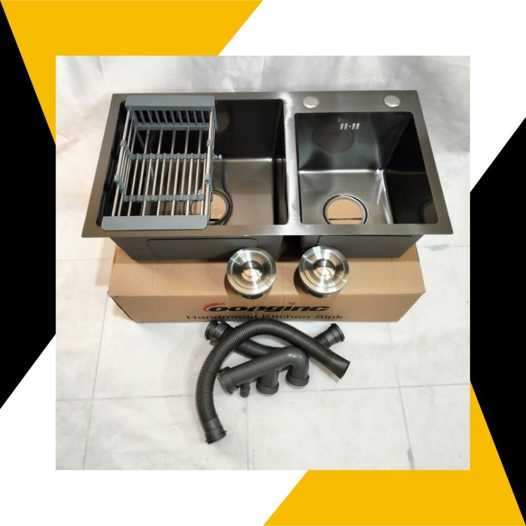 KITCHEN SINK 75 x 40 HITAM / KITCHEN SINK LUBANG 2 HITAM / WASTAFEL LUBANG DUA 75 x 45 HITAM