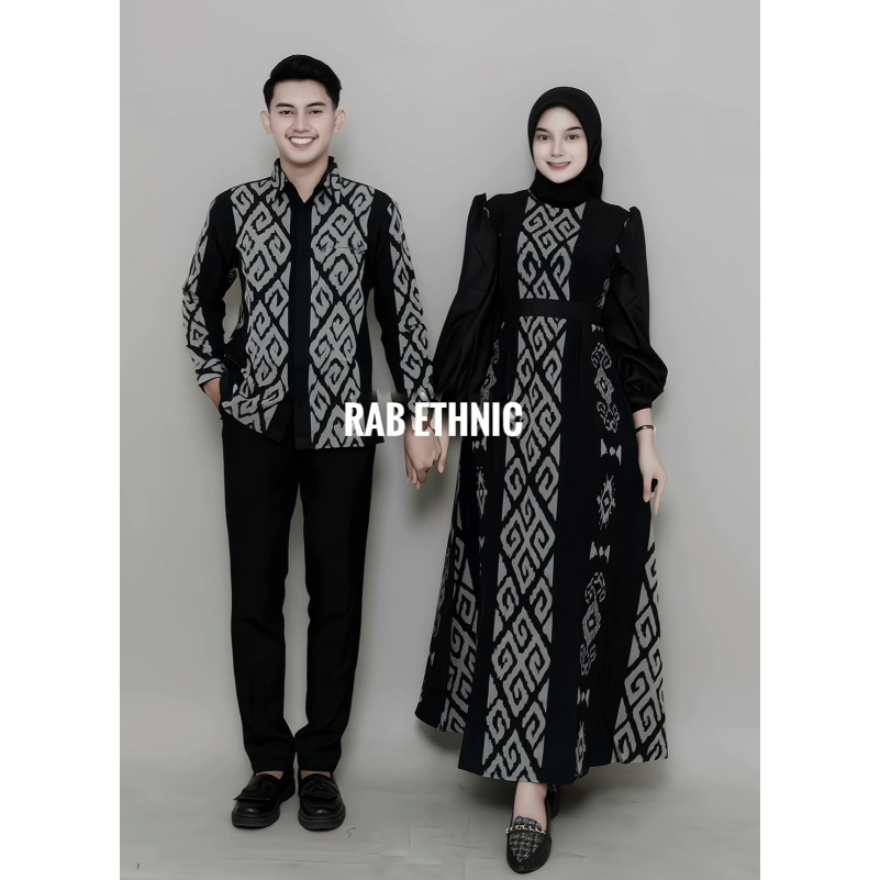 Gamis Tenun Toraja Hitam Set Couple Toraja Hitam Gamis Kondangan Tenun Pasangan Baju Muslim Lebaran