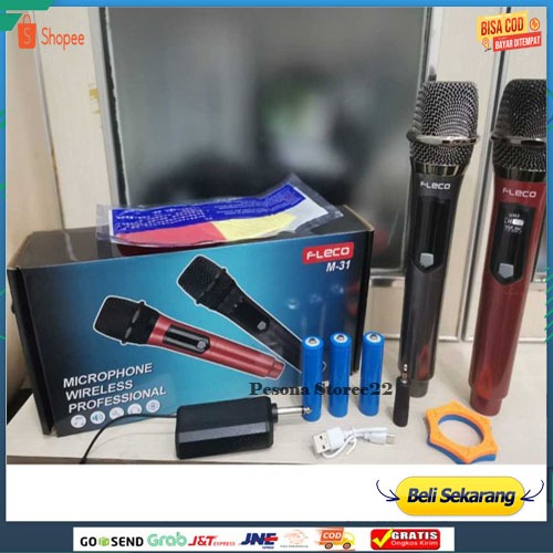 Mic Professional Wireless Microphone Double isi 2 Fleco M-31/ Mic Wireless Karaoke Fleco M-31
