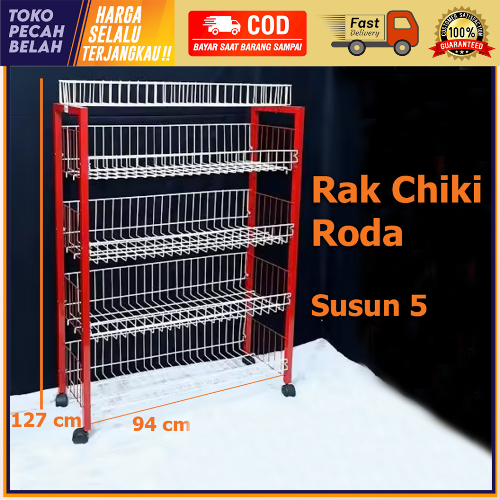 Rak Ciki Besi/ Rak Serbaguna Mini Market / Rak Display Roda Susun 5 Tebal / Rak Besi / Rak Susun 5 B