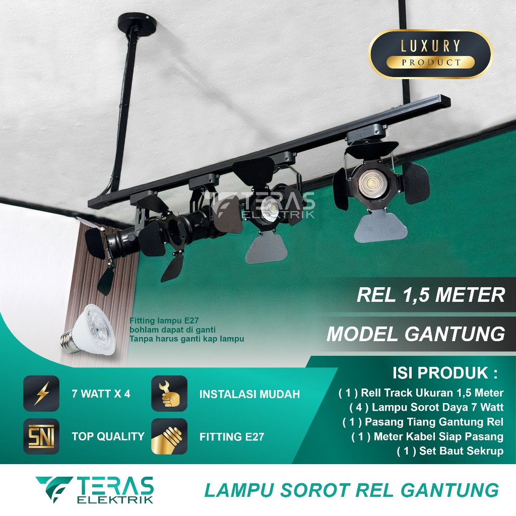 Paket Lampu Sorot Rel 1.5 Meter 1 Set Isi 4 Lampu / lampu sorot mini studio