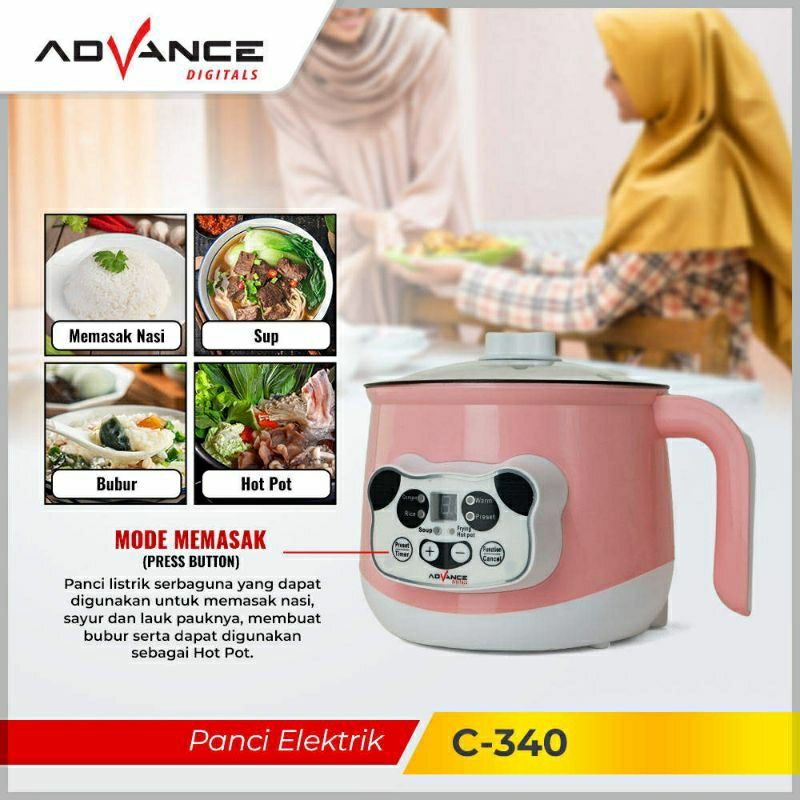 Panci Listrik Advance C-340 DIGITAL BISA MASAK NASI/Panci Listrik Serbaguna Bisa Masak Nasi/ Panci L