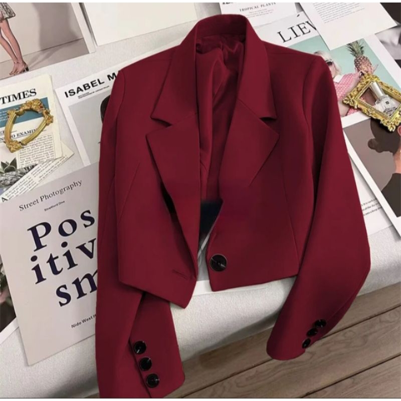 Blazer Crop Top Wanita Import Casual Korean Style Outer Panjang Cropped Blazer Blazer Crop Cewe