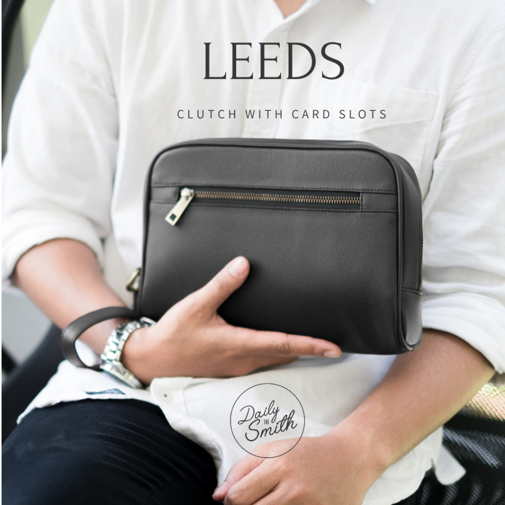 THE DAILY SMITH | LEEDS BLACK Tas Tangan | Handbag | Clutch Bag Pria Ekslusif with Card Slot