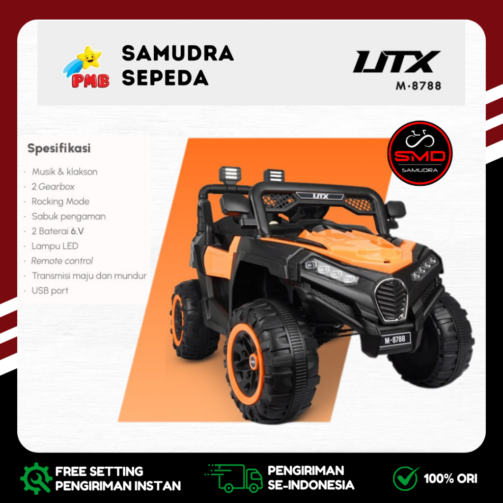 Mobil Aki Mainan Anak Cas Remot PMB 8788 UTX 12V 2WD Musik Murah BDG