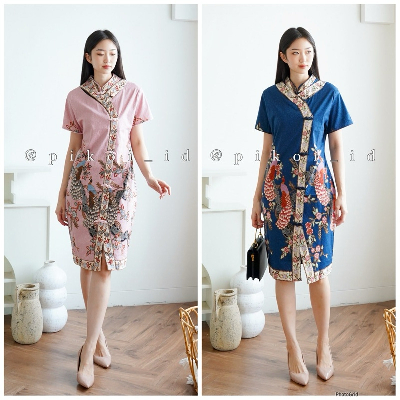 sut Atasan batik modern pink / baju cheongsam wanita / baju imlek 2025 / dress batik modern navy /