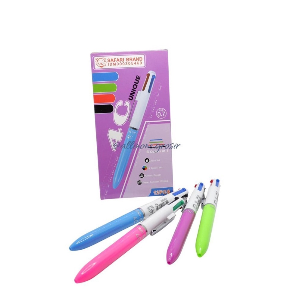 

KODE D26O 12pcs Ballpoint Pen Pulpen 4 warna Dalam Satu Pulpen Safari 4C Multifunction Ballpoint 1 Pack 12 pcs