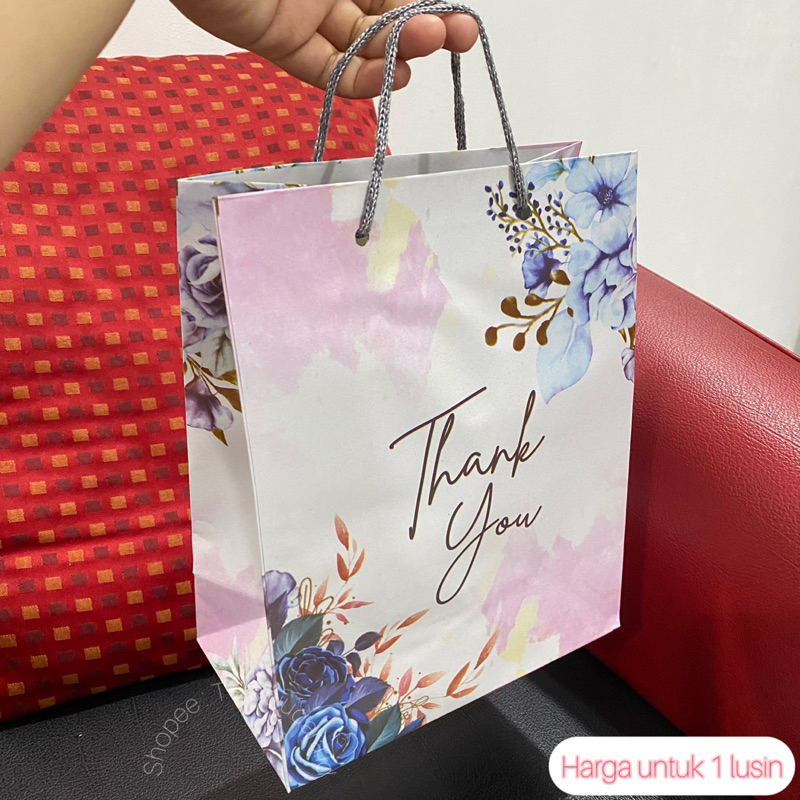 

Paket 1 lusin (12 tas) paperbag motif thank you pink