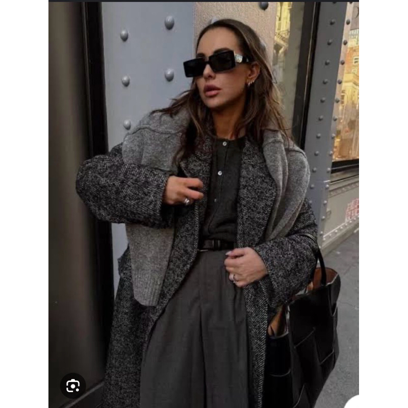 zara long herringbone winter hoodie hooded coat size S new jacket panjang musim dingin