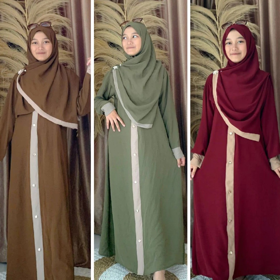 Gamis set hijab Luna syar'i ( baju lebaran anak set hijab ) cringkel airflow premium