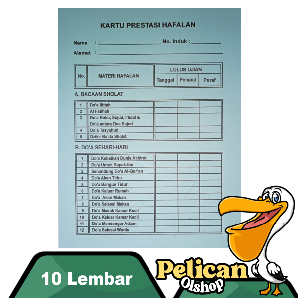 

Kartu Hafalan Doa Sehari-Hari Per 10 Lembar