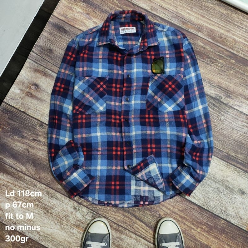 FL9 kemeja lengan panjang flanel McGregor size M double pocket cowok pria flannel kotak tartan casua