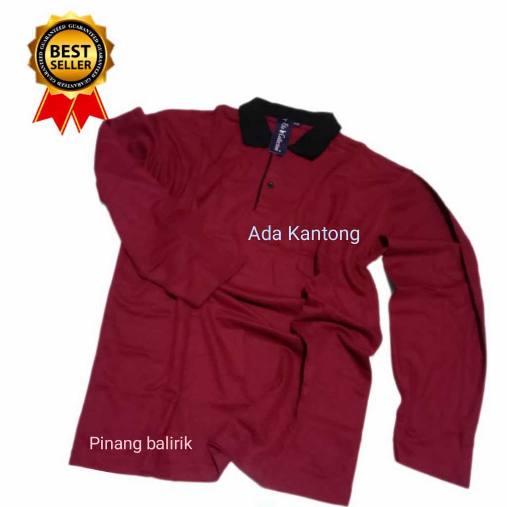 BAJU KAOS KERAH POLOS LENGAN PANJANG ADA SAKU II JAHITAN KAOS RAPI DAN BERSIH II BAHAN BERKUALITAS B