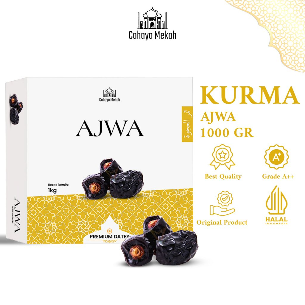 

Cahaya Mekah Kurma Ajwa 1kg Kemasan Box Kurma Nabi Premium Legit High Quality