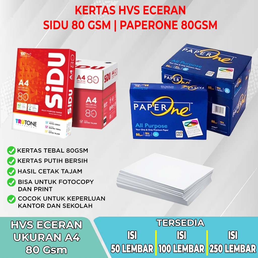 

[BISA INSTANT & COD] SIDU / PAPER ONE HVS ECERAN A4 & F4 80 GSM Tersedia 50 / 100 / 250 Lembar