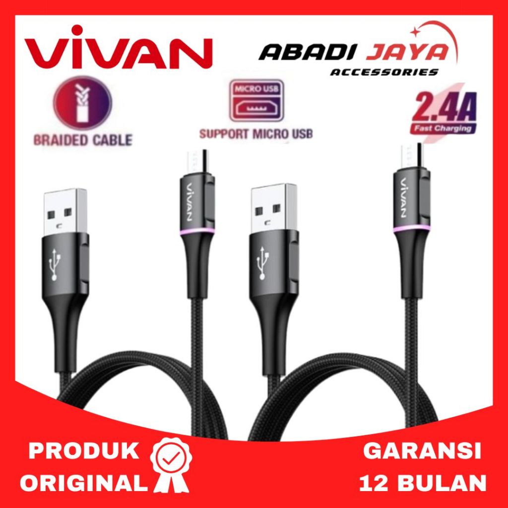 KABEL DATA MICRO USB VDM100 / VDM200  VIVAN FAST CHARGING 100CM LED LIGHT QUICK CHARGE