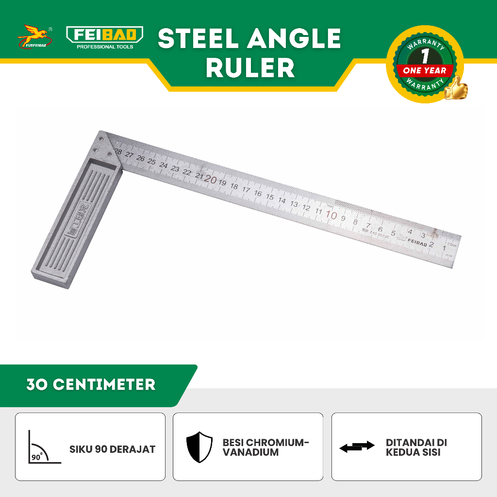 

Feibao Penggaris Siku L / Steel Angle Ruler / Penggaris Siku Tukang / 30cm / Tools / Alat Perkakas / F42-0074C