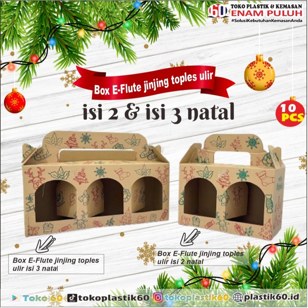 

Box Toples Ulir Jinjing Motif Natal isi 2 toples dan 3 toples / Kardus Jinjing Box Dus Toples Ulir Natal / Kotak Packaging Hampers Parcel Natal Tebal Kuat Hemat isi 10pcs