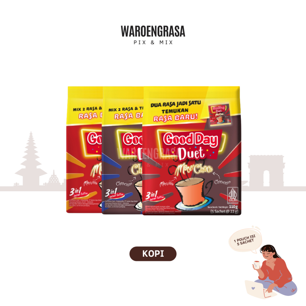 

Good Day Duet - Kopi 3 in 1 - 1 Bag isi 5 Sachet - Moca Choco / Moca Caramel / Choco Nut