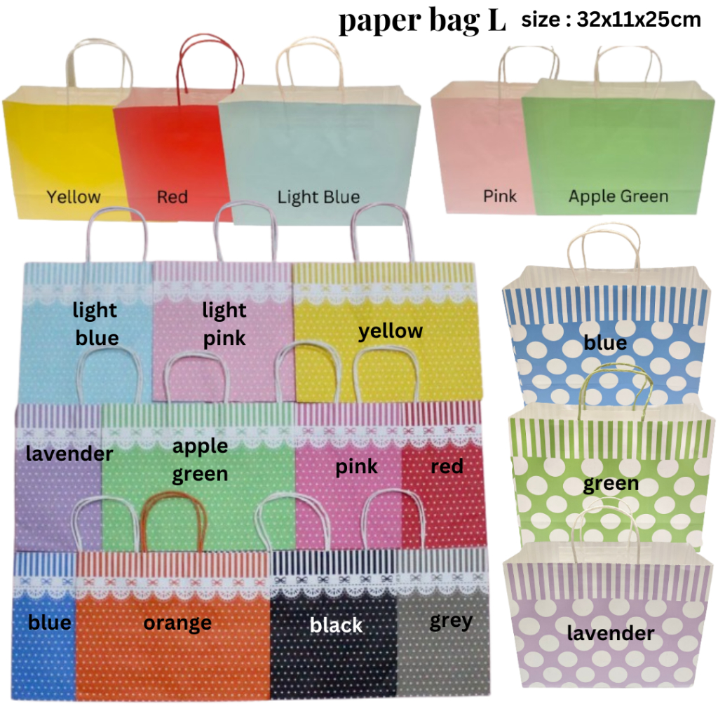 

Paper Bag / kantong belanja / tas kertas / shopping bag / goodie bag L 1pc polos polkadot stripe lace